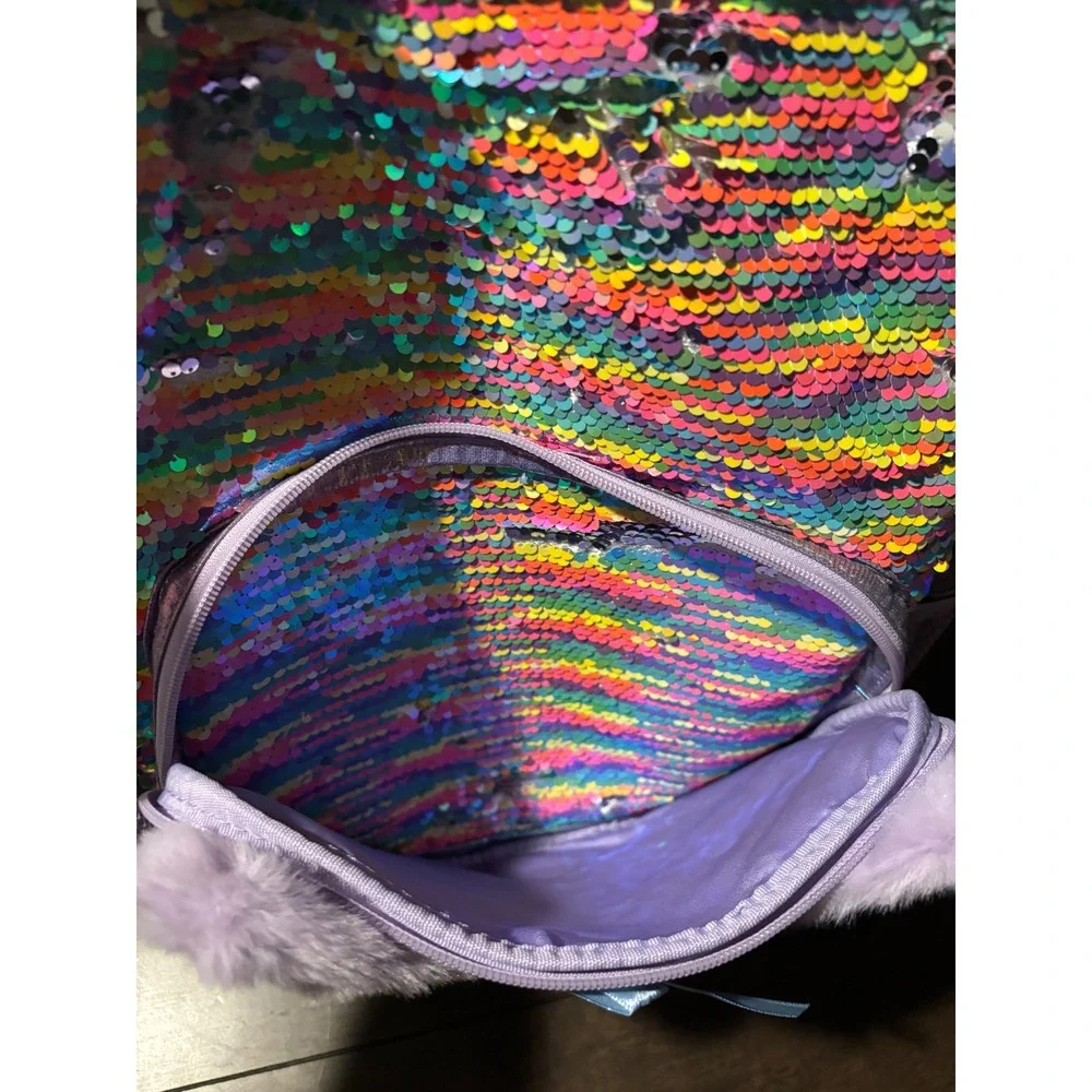Cat & Jack Girls Rainbow Flip Sequin Cat Backpack Iridescent Purple Holographic